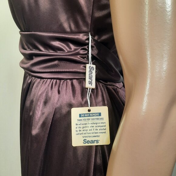 Vintage 90s Deadstock Brown Babydoll Swing Dress Size 16 Party Prom Sash Shiny - Picture 6 of 8